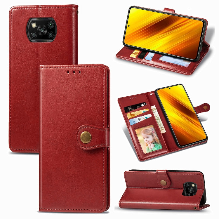 For  Xiaomi Poco X3 NFC Retro Solid Color Leather Buckle Phone Case with Lanyard & Photo Frame & Card Slot & Wallet & Stand Function