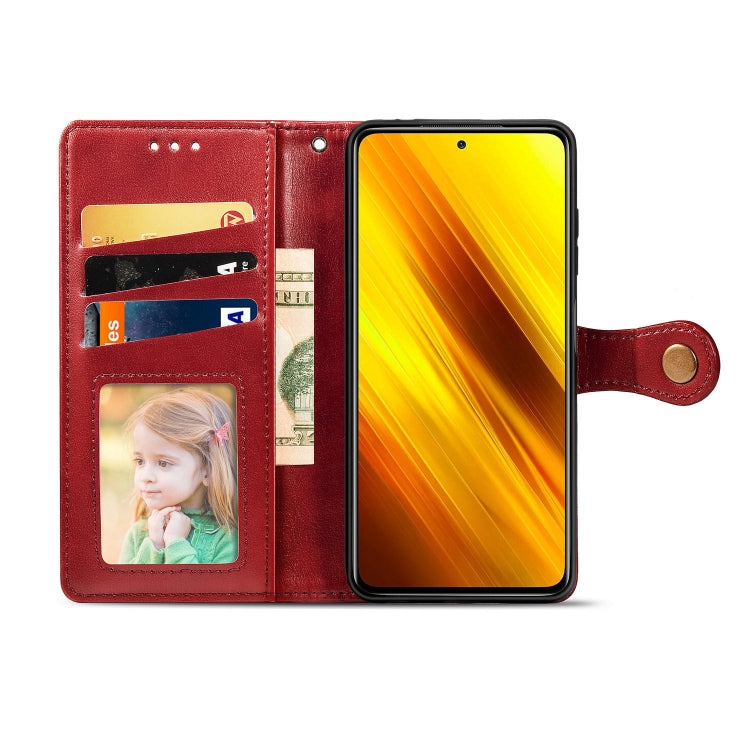 For  Xiaomi Poco X3 NFC Retro Solid Color Leather Buckle Phone Case with Lanyard & Photo Frame & Card Slot & Wallet & Stand Function