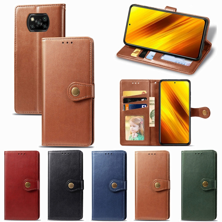 For  Xiaomi Poco X3 NFC Retro Solid Color Leather Buckle Phone Case with Lanyard & Photo Frame & Card Slot & Wallet & Stand Function