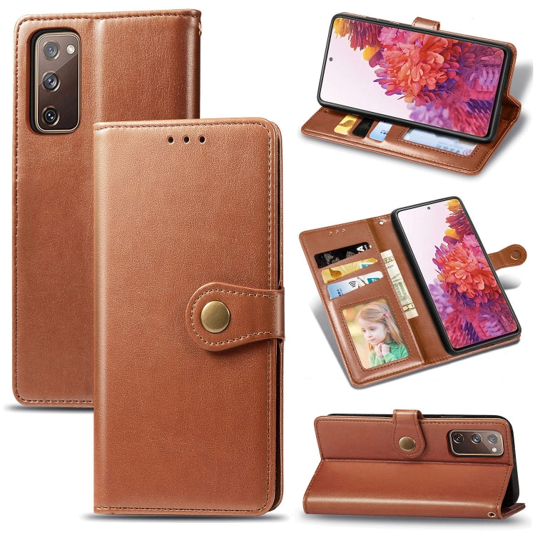 For Galaxy S20 FE(4G/5G) / S20 Lite Retro Solid Color Leather Buckle Phone Case with Lanyard & Photo Frame & Card Slot & Wallet & Stand Function