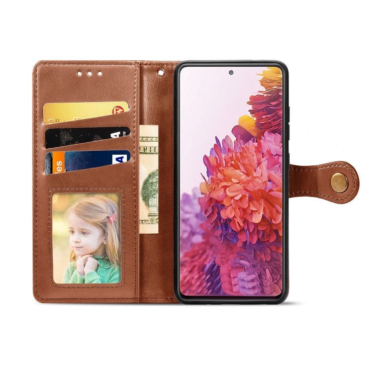 For Galaxy S20 FE(4G/5G) / S20 Lite Retro Solid Color Leather Buckle Phone Case with Lanyard & Photo Frame & Card Slot & Wallet & Stand Function