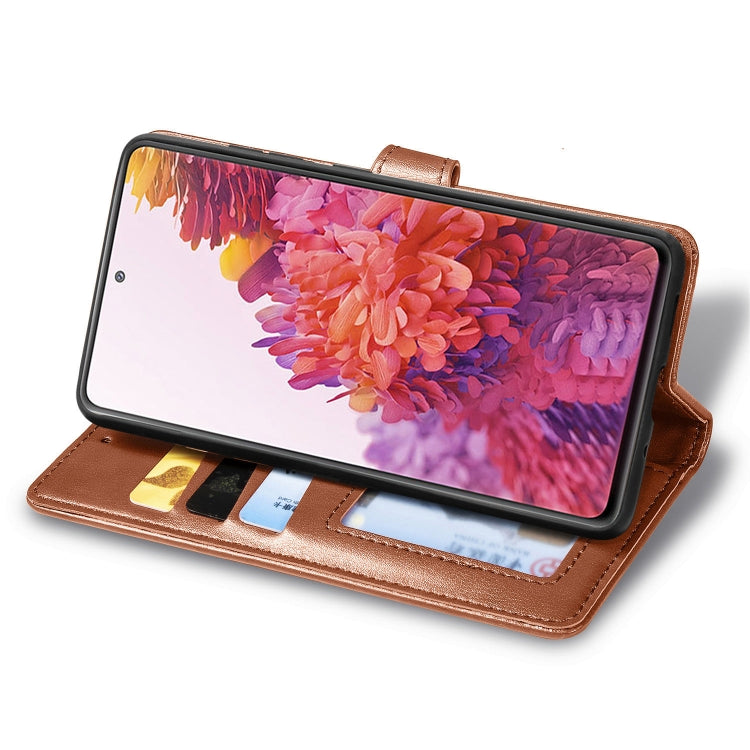 For Galaxy S20 FE(4G/5G) / S20 Lite Retro Solid Color Leather Buckle Phone Case with Lanyard & Photo Frame & Card Slot & Wallet & Stand Function
