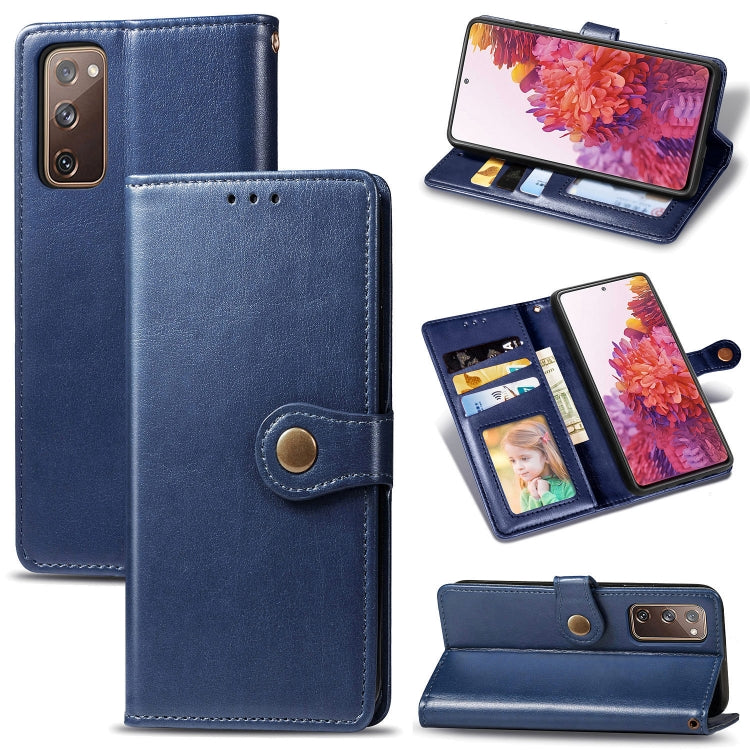 For Galaxy S20 FE(4G/5G) / S20 Lite Retro Solid Color Leather Buckle Phone Case with Lanyard & Photo Frame & Card Slot & Wallet & Stand Function