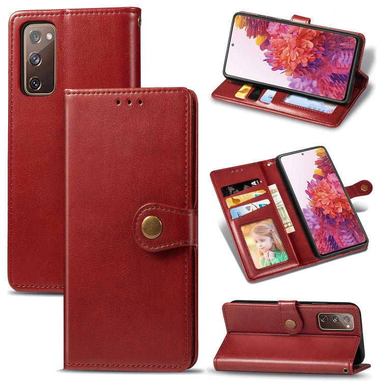 For Galaxy S20 FE(4G/5G) / S20 Lite Retro Solid Color Leather Buckle Phone Case with Lanyard & Photo Frame & Card Slot & Wallet & Stand Function