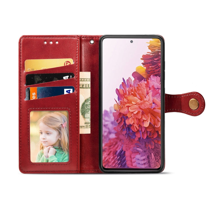 For Galaxy S20 FE(4G/5G) / S20 Lite Retro Solid Color Leather Buckle Phone Case with Lanyard & Photo Frame & Card Slot & Wallet & Stand Function