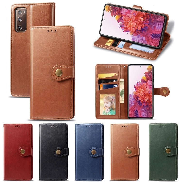 For Galaxy S20 FE(4G/5G) / S20 Lite Retro Solid Color Leather Buckle Phone Case with Lanyard & Photo Frame & Card Slot & Wallet & Stand Function