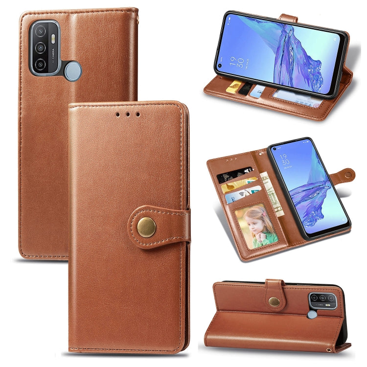 For Oppo A53 2020 Retro Solid Color Leather Buckle Phone Case with Lanyard & Photo Frame & Card Slot & Wallet & Stand Function