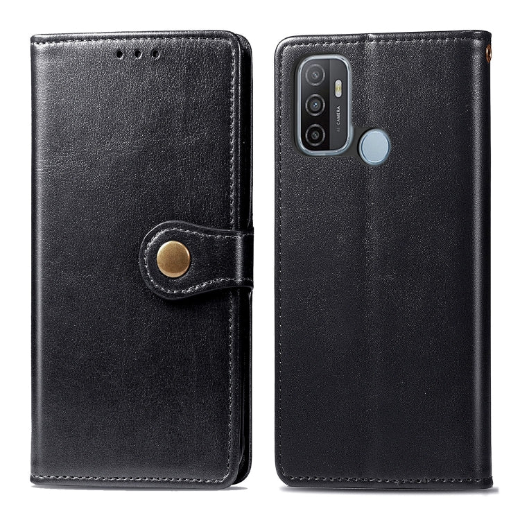 For Oppo A53 2020 Retro Solid Color Leather Buckle Phone Case with Lanyard & Photo Frame & Card Slot & Wallet & Stand Function