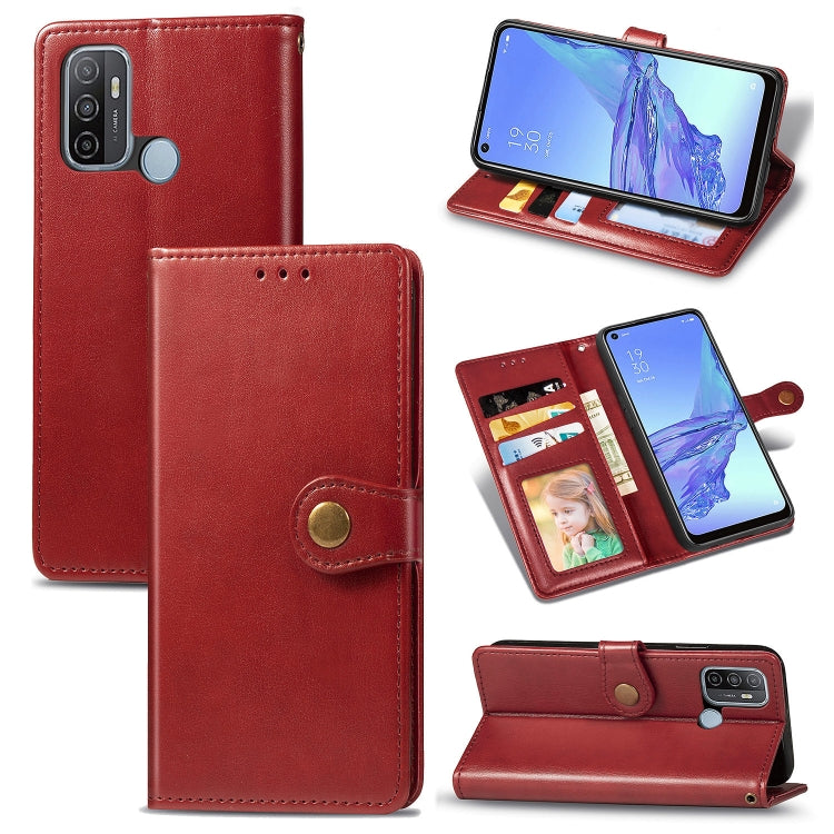 For Oppo A53 2020 Retro Solid Color Leather Buckle Phone Case with Lanyard & Photo Frame & Card Slot & Wallet & Stand Function