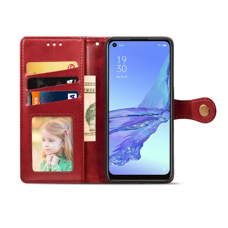 For Oppo A53 2020 Retro Solid Color Leather Buckle Phone Case with Lanyard & Photo Frame & Card Slot & Wallet & Stand Function