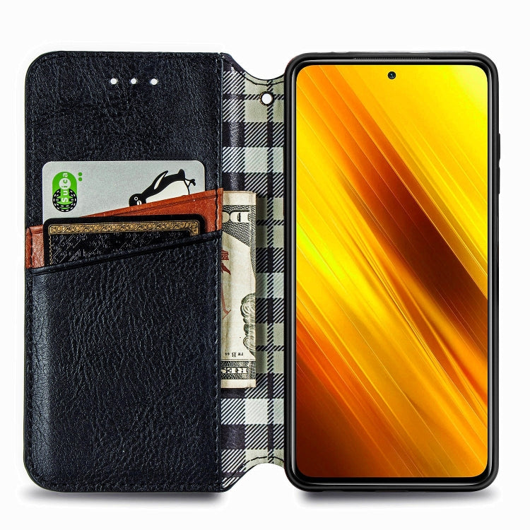 For Xiaomi Poco X3 NFC Cubic Grid Pressed Horizontal Flip Magnetic PU Leather Case with Holder & Card Slots & Wallet