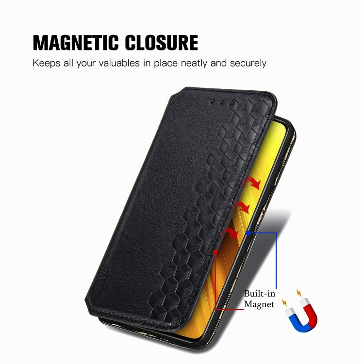 For Xiaomi Poco X3 NFC Cubic Grid Pressed Horizontal Flip Magnetic PU Leather Case with Holder & Card Slots & Wallet