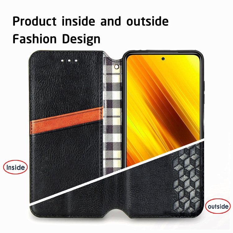 For Xiaomi Poco X3 NFC Cubic Grid Pressed Horizontal Flip Magnetic PU Leather Case with Holder & Card Slots & Wallet