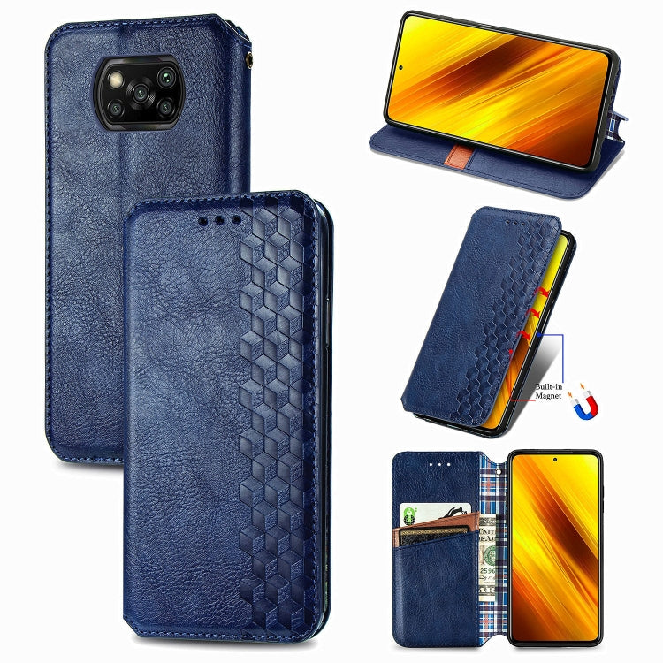 For Xiaomi Poco X3 NFC Cubic Grid Pressed Horizontal Flip Magnetic PU Leather Case with Holder & Card Slots & Wallet