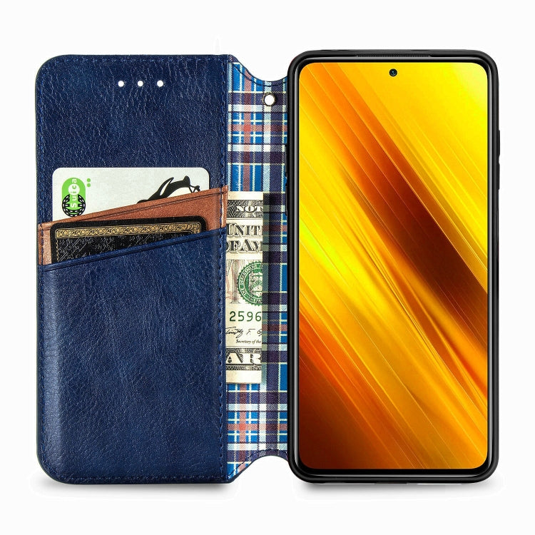 For Xiaomi Poco X3 NFC Cubic Grid Pressed Horizontal Flip Magnetic PU Leather Case with Holder & Card Slots & Wallet