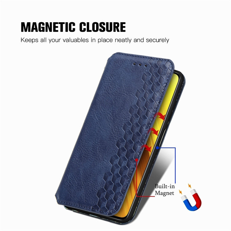 For Xiaomi Poco X3 NFC Cubic Grid Pressed Horizontal Flip Magnetic PU Leather Case with Holder & Card Slots & Wallet