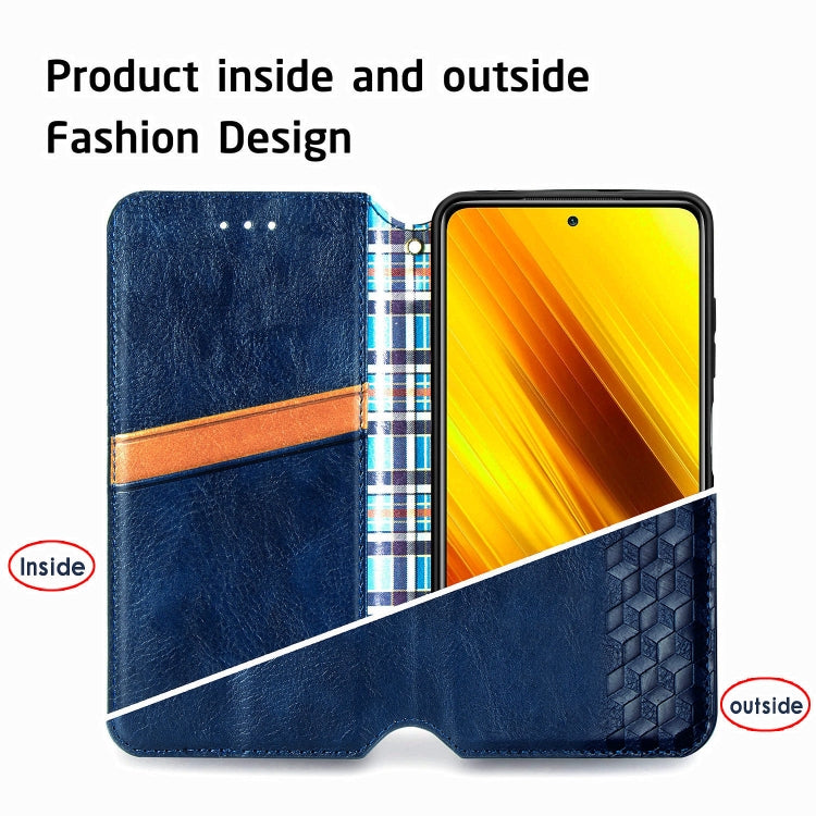 For Xiaomi Poco X3 NFC Cubic Grid Pressed Horizontal Flip Magnetic PU Leather Case with Holder & Card Slots & Wallet