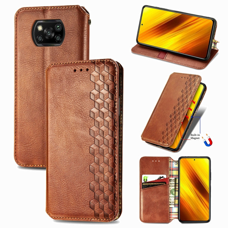 For Xiaomi Poco X3 NFC Cubic Grid Pressed Horizontal Flip Magnetic PU Leather Case with Holder & Card Slots & Wallet