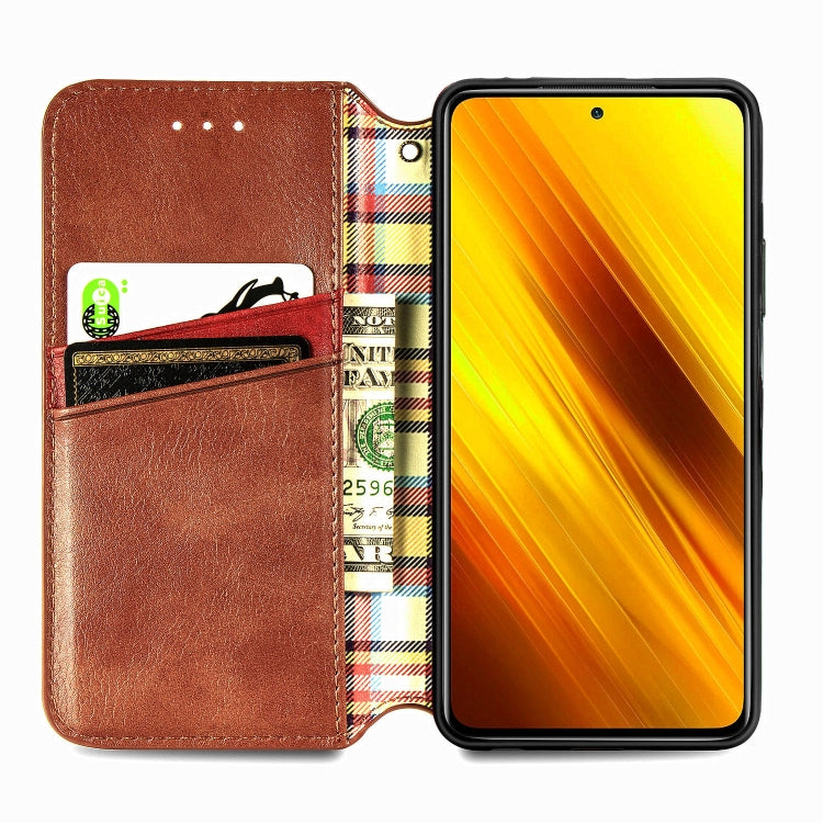 For Xiaomi Poco X3 NFC Cubic Grid Pressed Horizontal Flip Magnetic PU Leather Case with Holder & Card Slots & Wallet