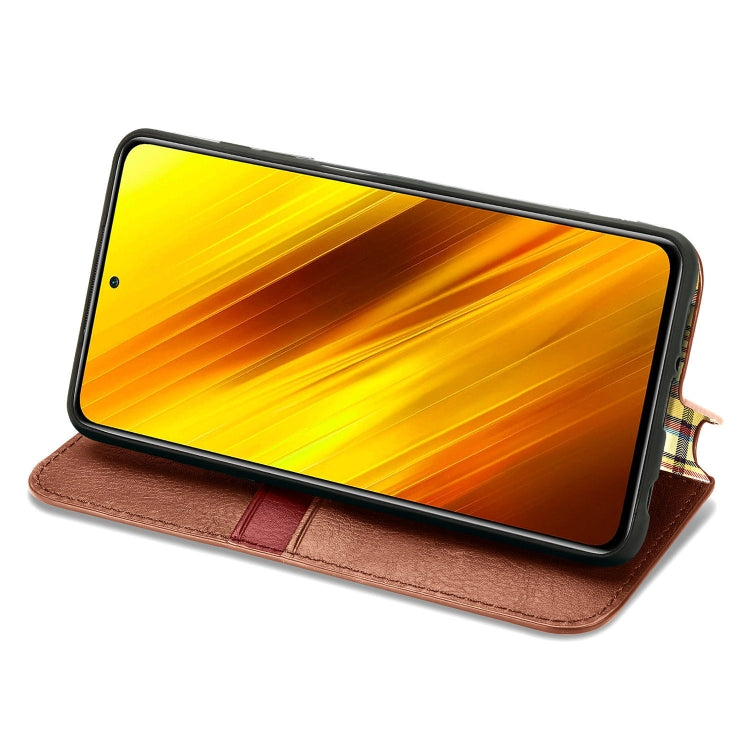 For Xiaomi Poco X3 NFC Cubic Grid Pressed Horizontal Flip Magnetic PU Leather Case with Holder & Card Slots & Wallet