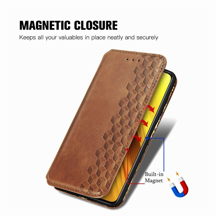 For Xiaomi Poco X3 NFC Cubic Grid Pressed Horizontal Flip Magnetic PU Leather Case with Holder & Card Slots & Wallet