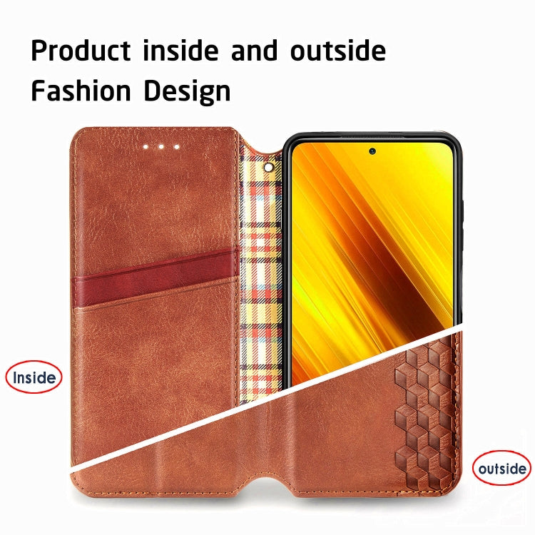 For Xiaomi Poco X3 NFC Cubic Grid Pressed Horizontal Flip Magnetic PU Leather Case with Holder & Card Slots & Wallet