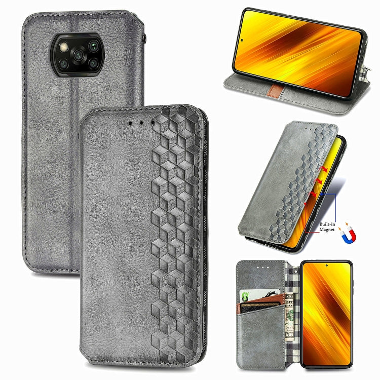 For Xiaomi Poco X3 NFC Cubic Grid Pressed Horizontal Flip Magnetic PU Leather Case with Holder & Card Slots & Wallet