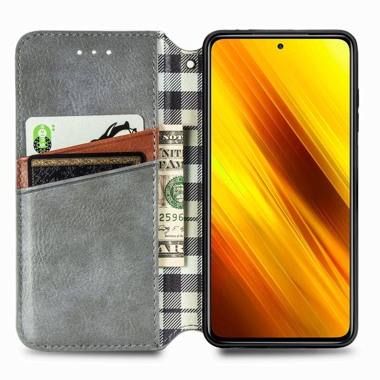 For Xiaomi Poco X3 NFC Cubic Grid Pressed Horizontal Flip Magnetic PU Leather Case with Holder & Card Slots & Wallet