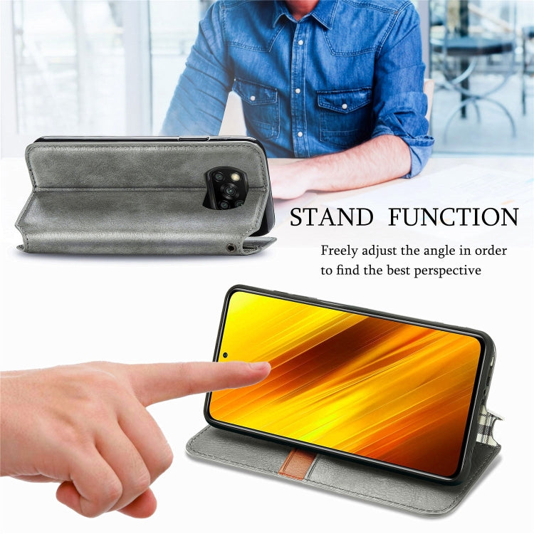For Xiaomi Poco X3 NFC Cubic Grid Pressed Horizontal Flip Magnetic PU Leather Case with Holder & Card Slots & Wallet
