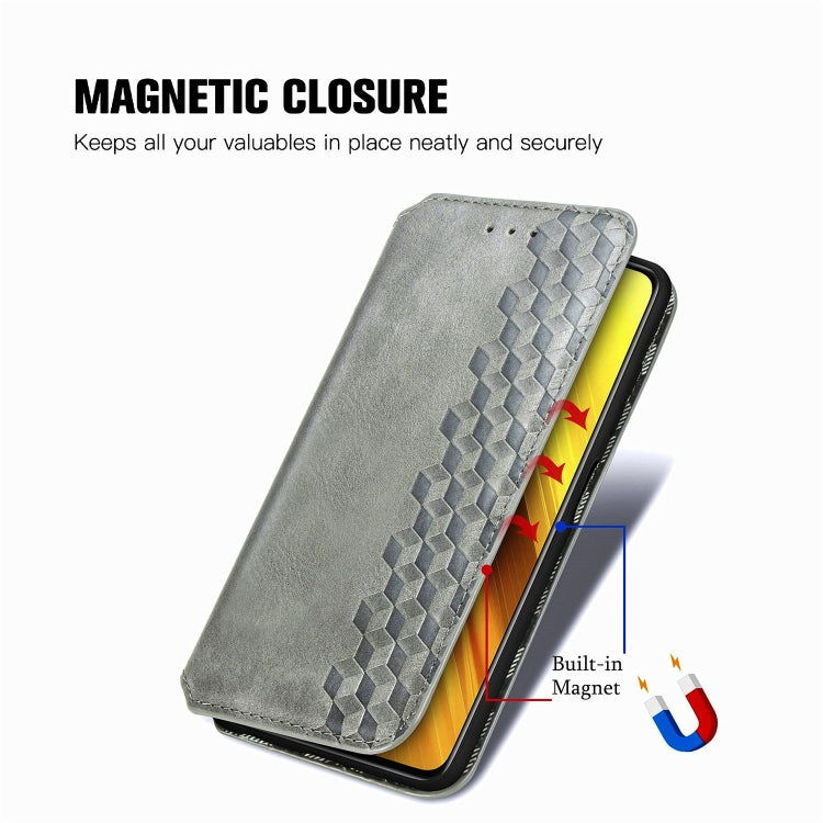 For Xiaomi Poco X3 NFC Cubic Grid Pressed Horizontal Flip Magnetic PU Leather Case with Holder & Card Slots & Wallet