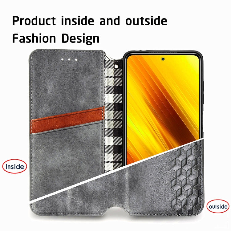 For Xiaomi Poco X3 NFC Cubic Grid Pressed Horizontal Flip Magnetic PU Leather Case with Holder & Card Slots & Wallet