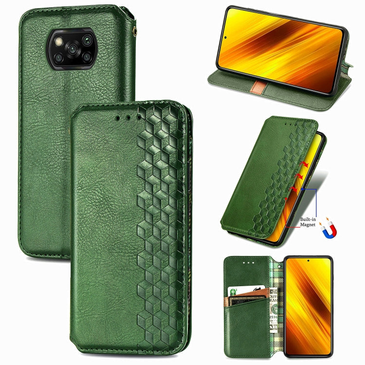 For Xiaomi Poco X3 NFC Cubic Grid Pressed Horizontal Flip Magnetic PU Leather Case with Holder & Card Slots & Wallet