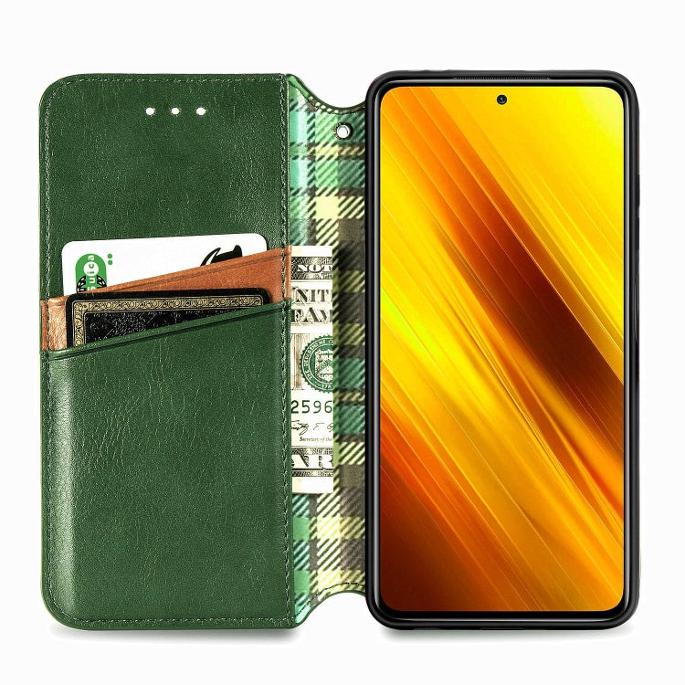 For Xiaomi Poco X3 NFC Cubic Grid Pressed Horizontal Flip Magnetic PU Leather Case with Holder & Card Slots & Wallet