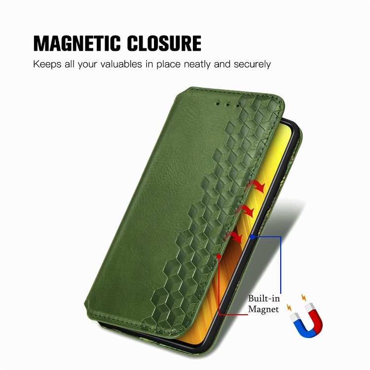 For Xiaomi Poco X3 NFC Cubic Grid Pressed Horizontal Flip Magnetic PU Leather Case with Holder & Card Slots & Wallet