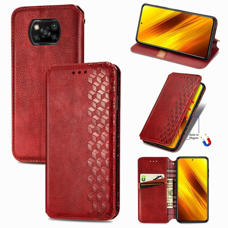 For Xiaomi Poco X3 NFC Cubic Grid Pressed Horizontal Flip Magnetic PU Leather Case with Holder & Card Slots & Wallet