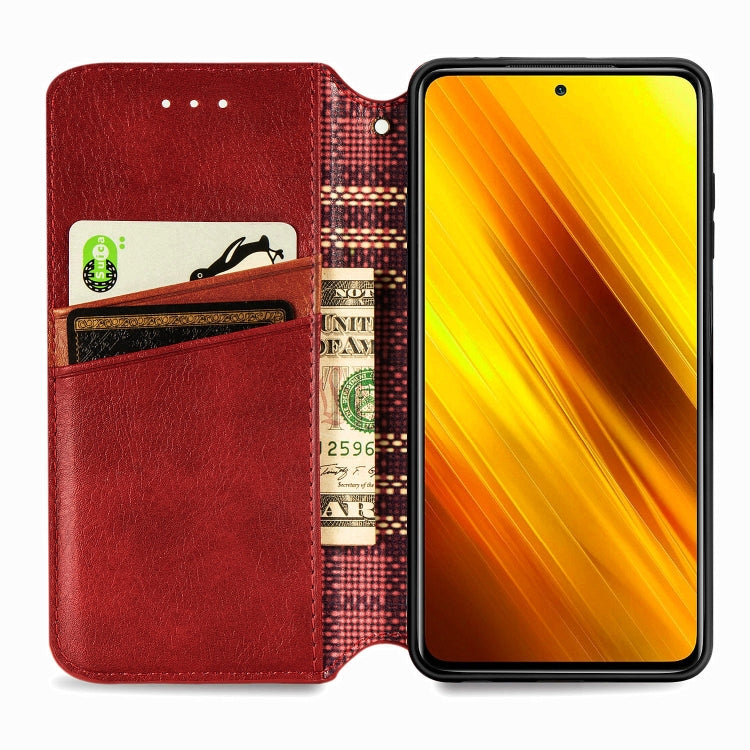 For Xiaomi Poco X3 NFC Cubic Grid Pressed Horizontal Flip Magnetic PU Leather Case with Holder & Card Slots & Wallet