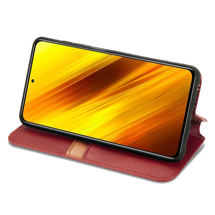 For Xiaomi Poco X3 NFC Cubic Grid Pressed Horizontal Flip Magnetic PU Leather Case with Holder & Card Slots & Wallet