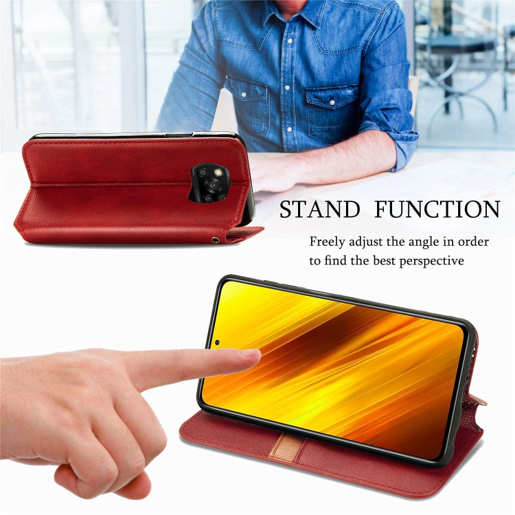 For Xiaomi Poco X3 NFC Cubic Grid Pressed Horizontal Flip Magnetic PU Leather Case with Holder & Card Slots & Wallet