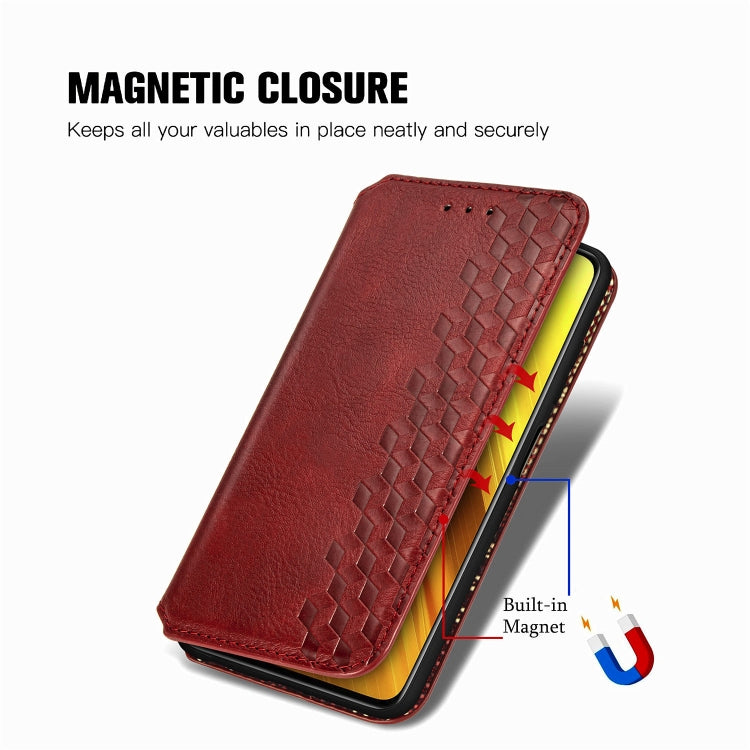For Xiaomi Poco X3 NFC Cubic Grid Pressed Horizontal Flip Magnetic PU Leather Case with Holder & Card Slots & Wallet