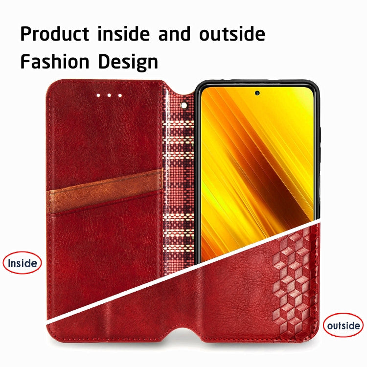 For Xiaomi Poco X3 NFC Cubic Grid Pressed Horizontal Flip Magnetic PU Leather Case with Holder & Card Slots & Wallet
