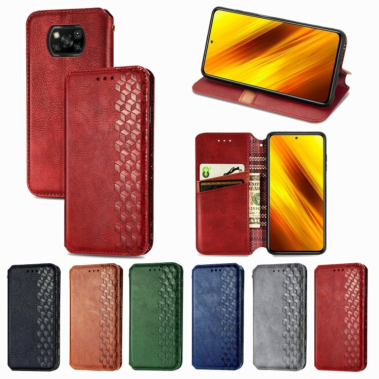 For Xiaomi Poco X3 NFC Cubic Grid Pressed Horizontal Flip Magnetic PU Leather Case with Holder & Card Slots & Wallet