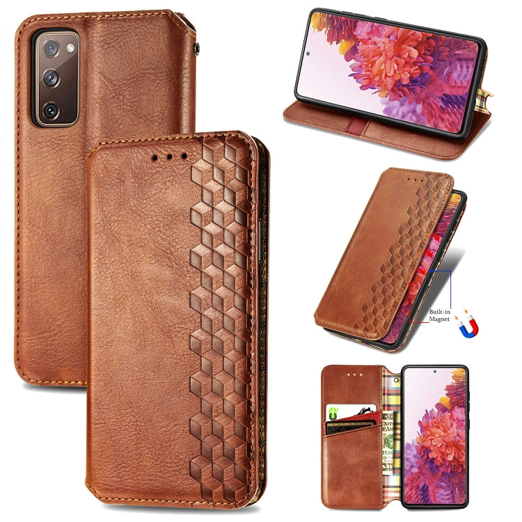 For Galaxy S20 FE(4G/5G) / S20 Lite Cubic Grid Pressed Horizontal Flip Magnetic PU Leather Case with Holder & Card Slots & Wallet