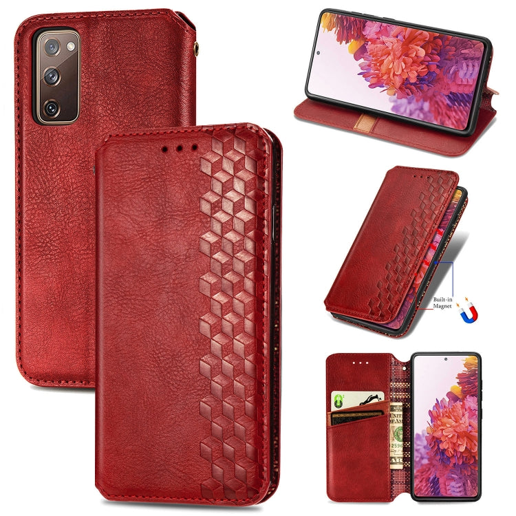 For Galaxy S20 FE(4G/5G) / S20 Lite Cubic Grid Pressed Horizontal Flip Magnetic PU Leather Case with Holder & Card Slots & Wallet