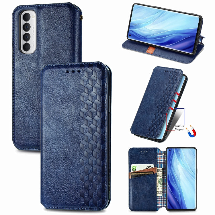 For Oppo Reno4 Pro 4G Cubic Grid Pressed Horizontal Flip Magnetic PU Leather Case with Holder & Card Slots & Wallet