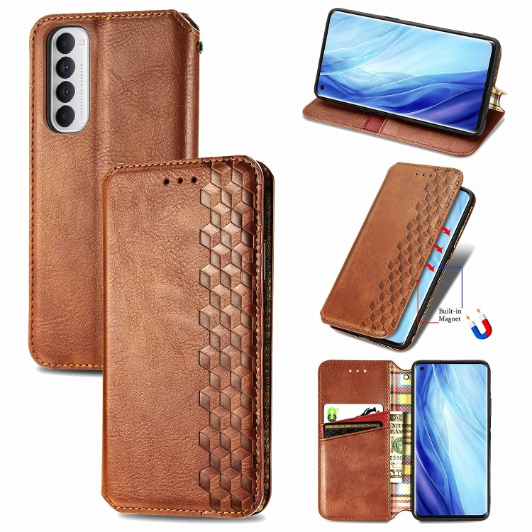 For Oppo Reno4 Pro 4G Cubic Grid Pressed Horizontal Flip Magnetic PU Leather Case with Holder & Card Slots & Wallet