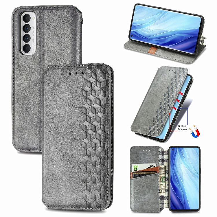 For Oppo Reno4 Pro 4G Cubic Grid Pressed Horizontal Flip Magnetic PU Leather Case with Holder & Card Slots & Wallet