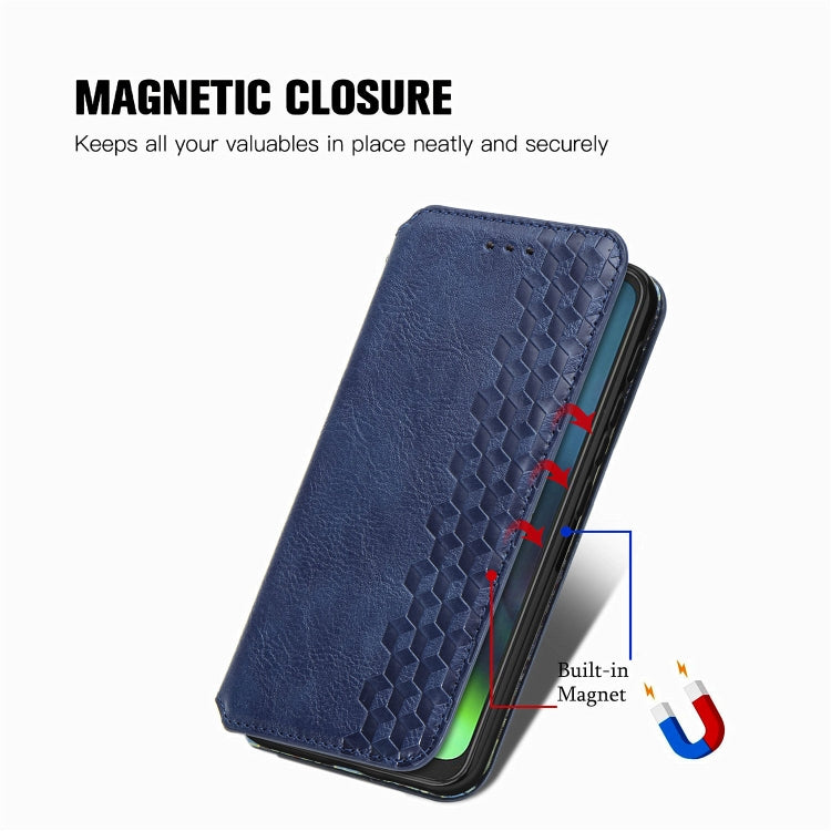For Motorola Moto G9 Play Cubic Grid Pressed Horizontal Flip Magnetic PU Leather Case with Holder & Card Slots & Wallet