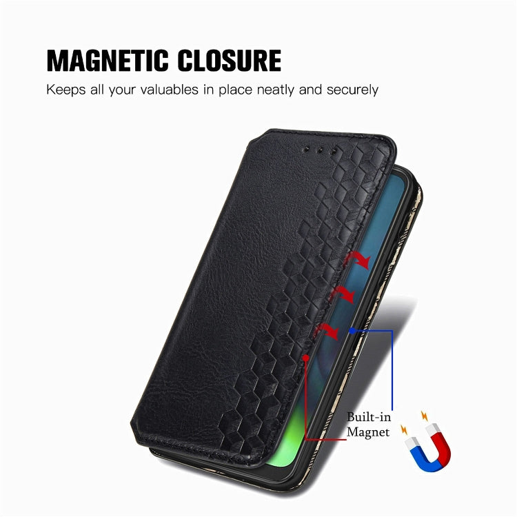 For Motorola Moto G9 Play Cubic Grid Pressed Horizontal Flip Magnetic PU Leather Case with Holder & Card Slots & Wallet