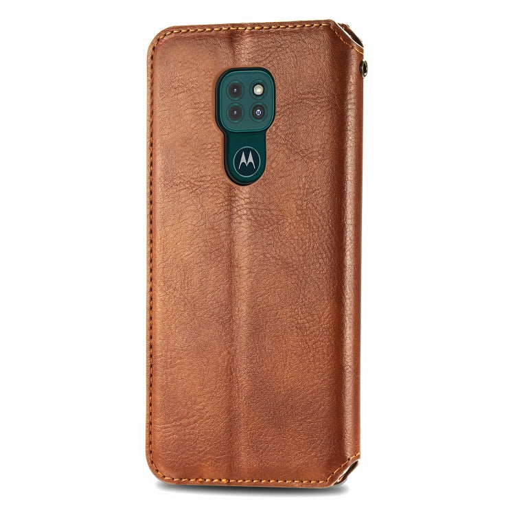 For Motorola Moto G9 Play Cubic Grid Pressed Horizontal Flip Magnetic PU Leather Case with Holder & Card Slots & Wallet