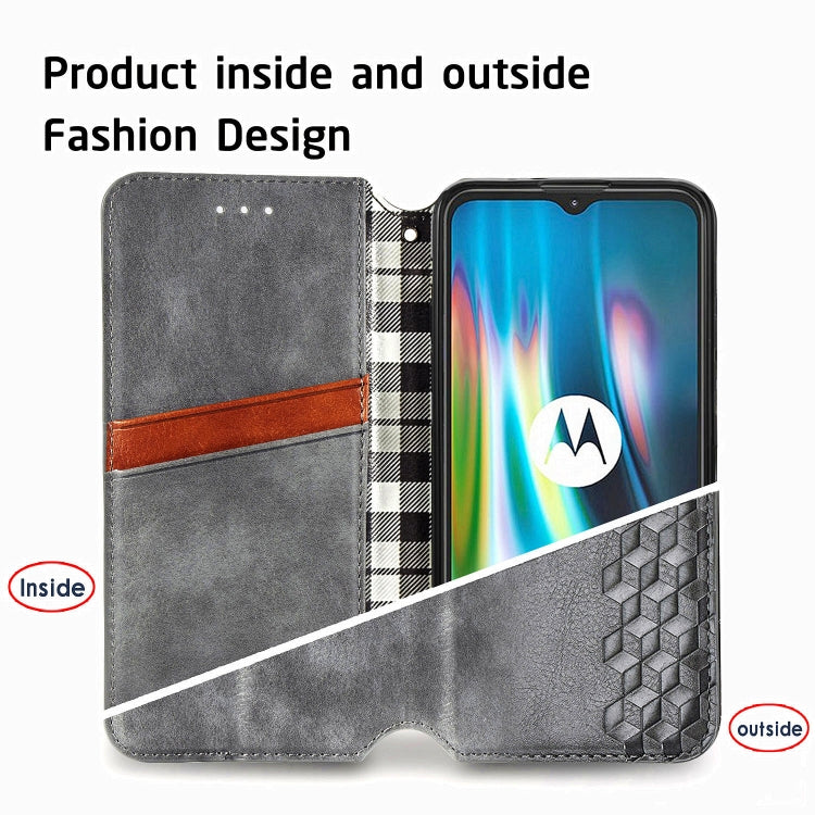 For Motorola Moto G9 Play Cubic Grid Pressed Horizontal Flip Magnetic PU Leather Case with Holder & Card Slots & Wallet